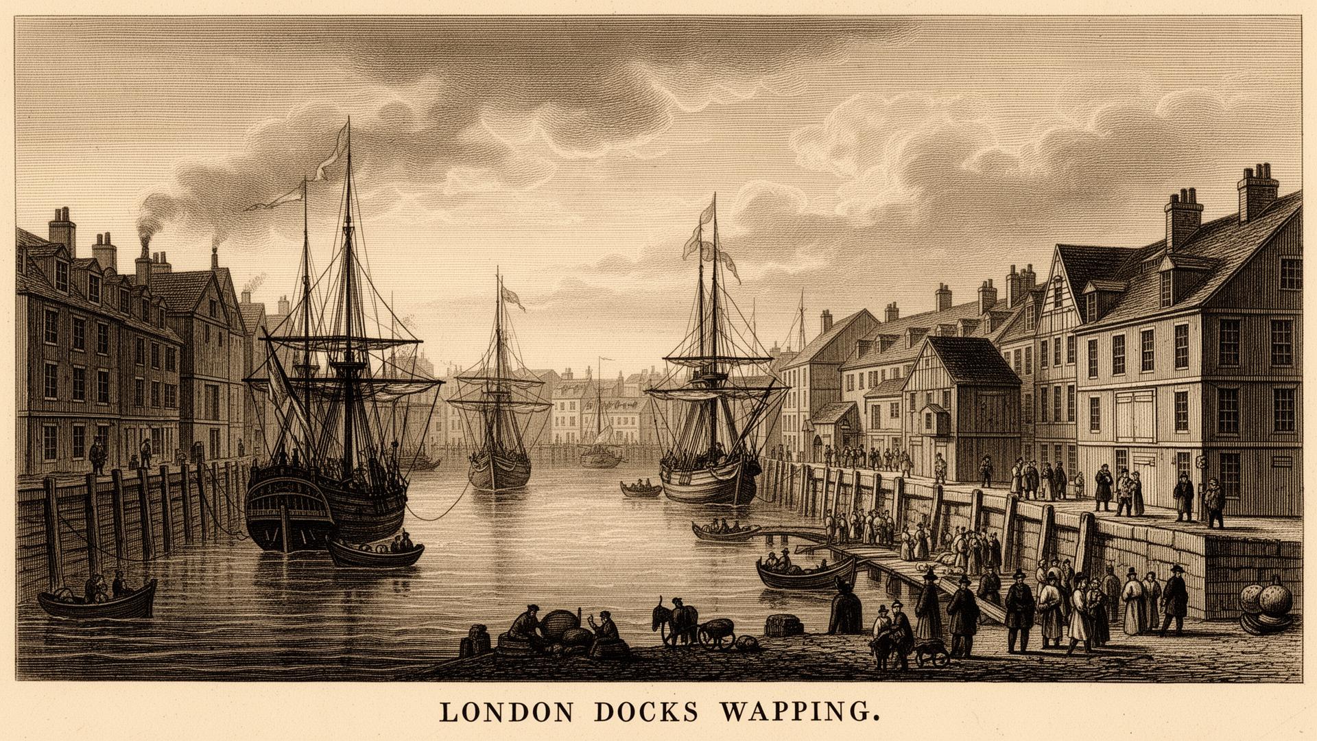 London Docks at Wapping, 19th-century engraving